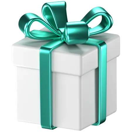 3 D Illustration Of A White Giftbox With Cyan Bow Ribbons 3D Icon