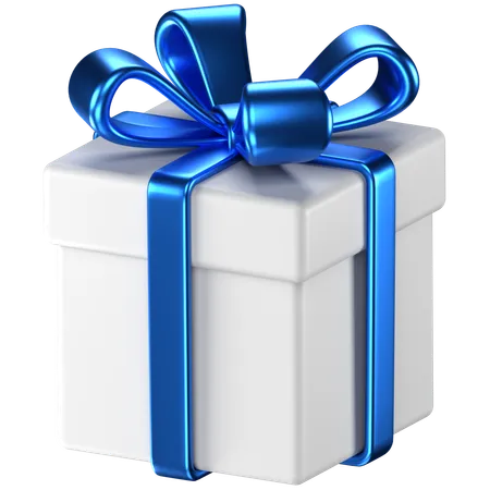 3 D Illustration Of A White Giftbox With Blue Bow Ribbons 3D Icon