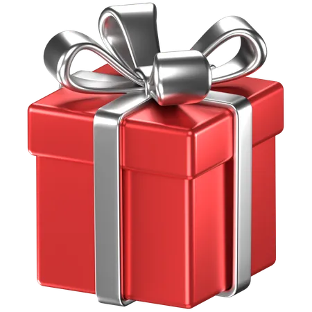 3 D Illustration Of A Red Giftbox With Silver Bow Ribbons 3D Icon