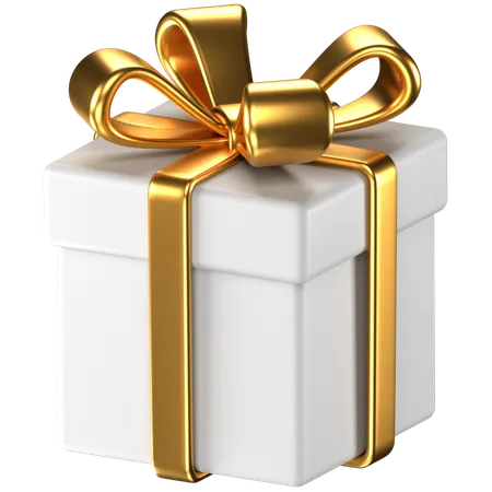 3 D Illustration Of A White Giftbox With Gold Bow Ribbons 3D Icon