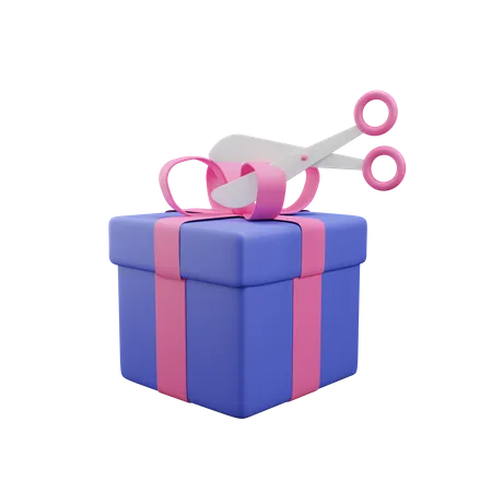 3 D Illustration Of Scissors Cutting Gift Box 3D Illustration