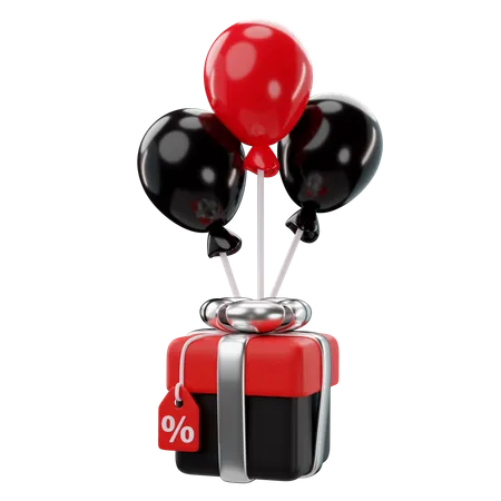 3 D Rendering Of Black Friday Gift Box With Balloons Icon 3D Icon