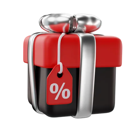 3 D Rendering Of Black Friday Gift Box With Discount Tag Icon 3D Icon