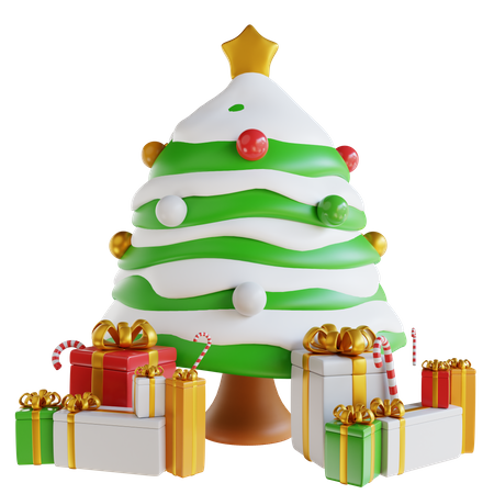 Gift Box And Christmas Tree  3D Illustration