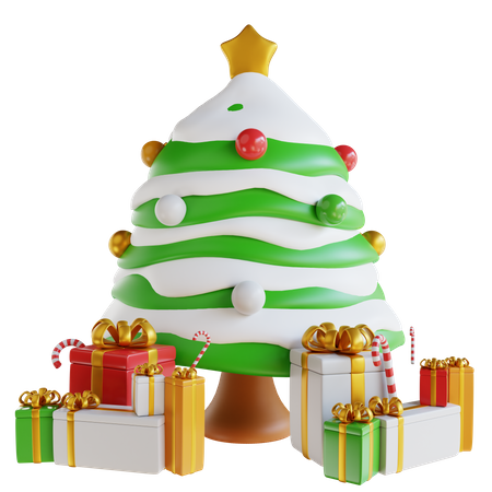 Gift Box And Christmas Tree 3D Illustration
