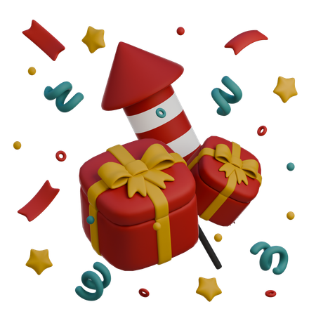 Gift Box And Fireworks  3D Icon