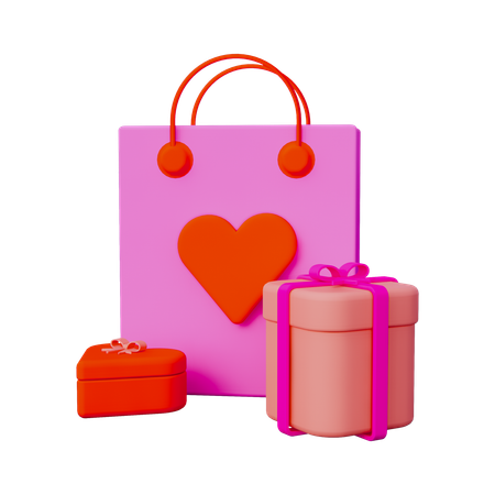 Gift Box And Shopping Bag Love  3D Icon