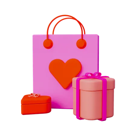 Gift Box And Shopping Bag Love  3D Icon
