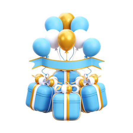 Gift Box Ballons  3D Icon