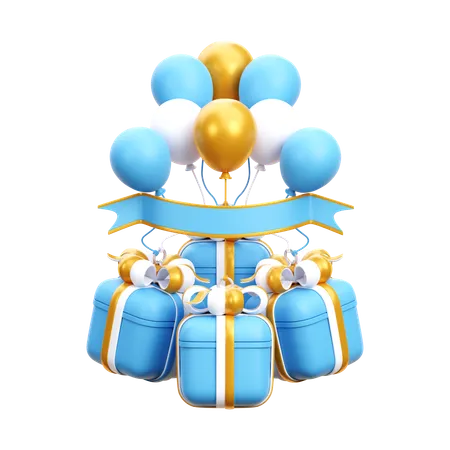 Gift Box Ballons  3D Icon