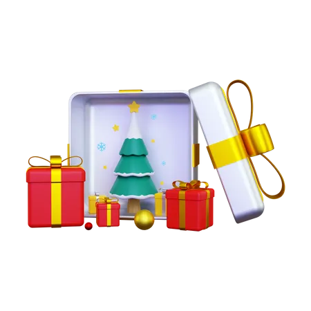 Gift box containing a christmas tree  3D Illustration