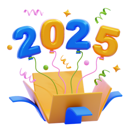 Gift Box with 2025 Balloons  3D Icon