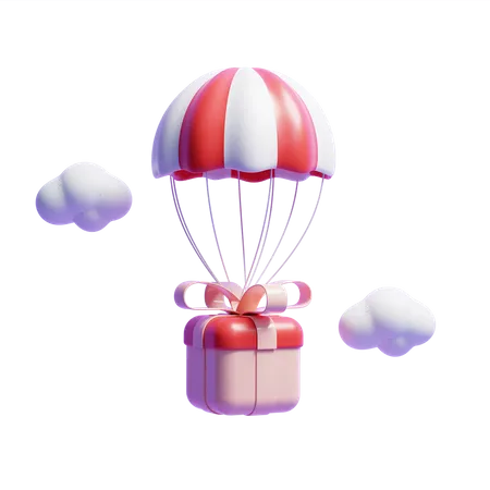 3 D Gift Box With Air Balloon Icon Illustrator Or 3 D Gift Box Flying With Air Balloon 3D Icon