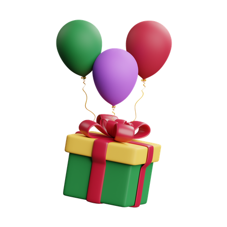 Gift Box With Balloons  3D Icon