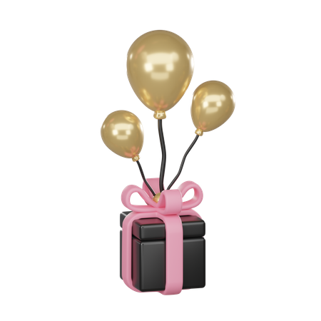 Gift Box With Balloons  3D Icon