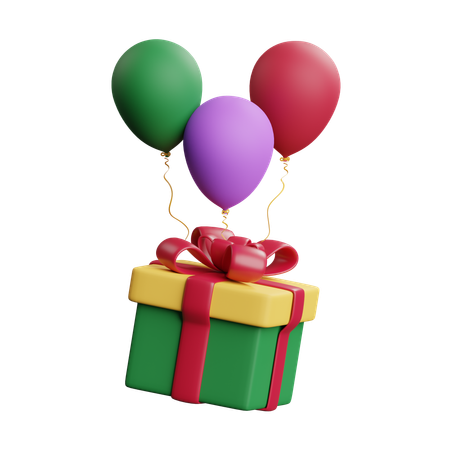 Gift Box With Balloons  3D Icon