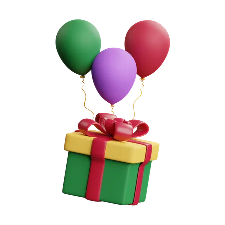 Gift Box With Balloons  3D Icon