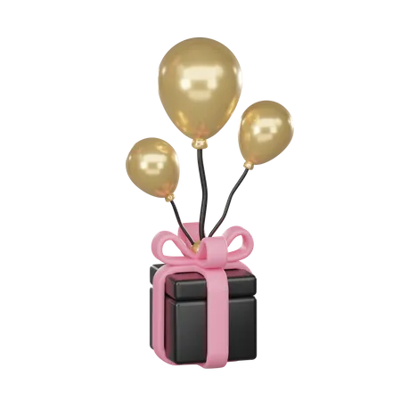 3 D Render Black Gift Boxes With Gold Balloons 3D Icon