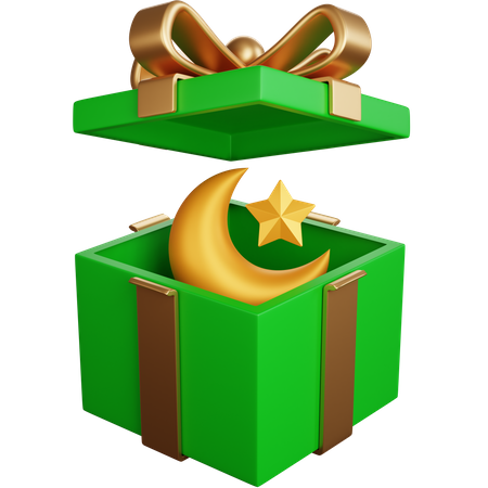 Gift Box With Crescent Moon  3D Icon