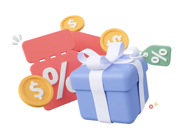 3 D Cartoon Design Illustration Of Gift Box With Discount Code Get A Discount For Purchases Promotion Advertisement 3D Icon