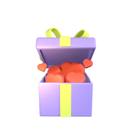 Gift Box With Floating Hearts  3D Icon