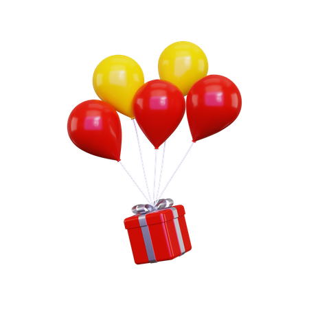 Gift box with flying balloons 3D Illustration