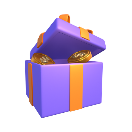 Gift Box With Gold Coins  3D Icon