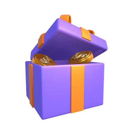 Gift Box With Gold Coins  3D Icon