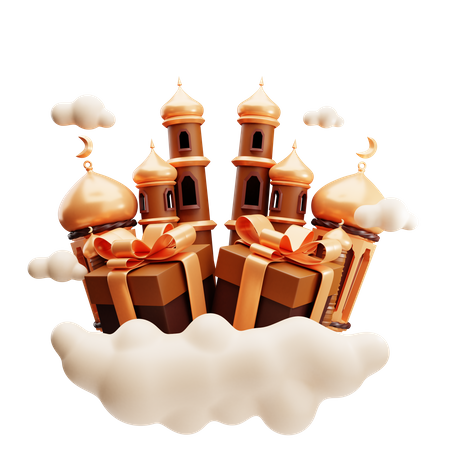 Gift box with mosque  3D Illustration