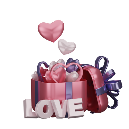 Gift box with valentine ornament 3D Illustration