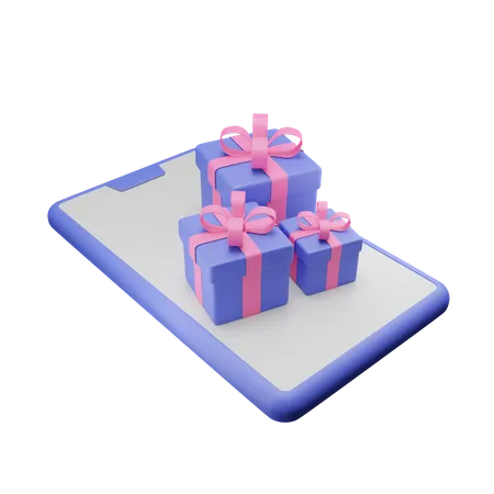 3 D Illustrations Of Gift Boxes Lying On Mobile Phone 3D Illustration