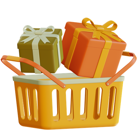 Gift Boxes With Shopping Basket  3D Icon