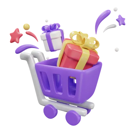 Gift Cart 3 D Icon Minimal Style Gift Shop Set 3D Icon
