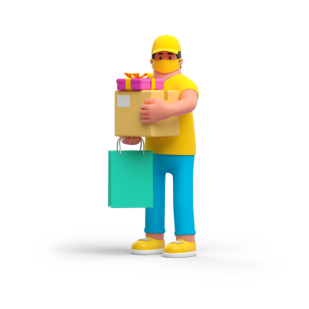 Gift delivery by courier boy  3D Illustration