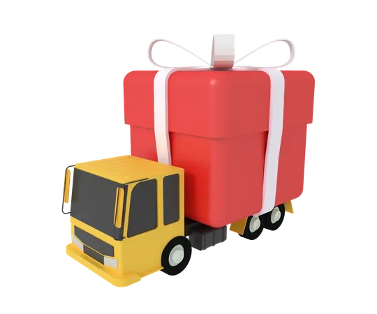 3 D Illustration Of Truck With Gift Delivery 3D Icon