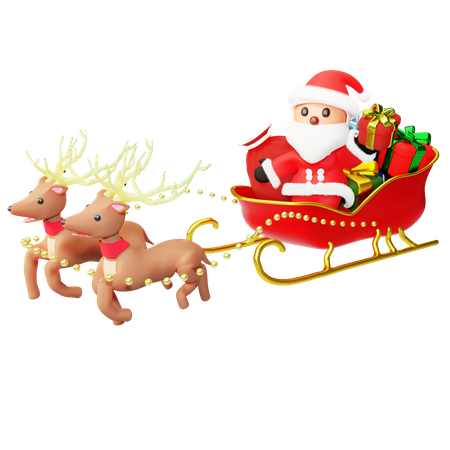 Gift distribution on Reindeer carriage 3D Illustration