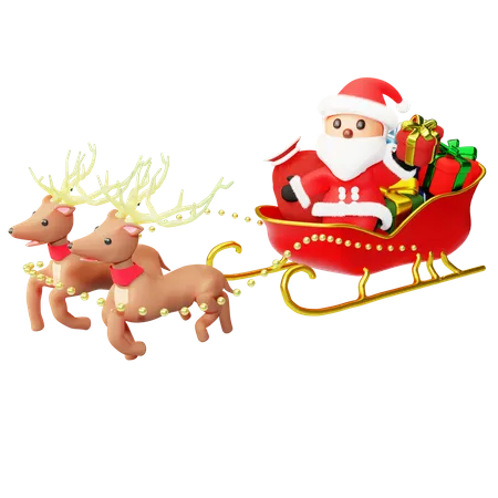 Gift distribution on Reindeer carriage  3D Illustration