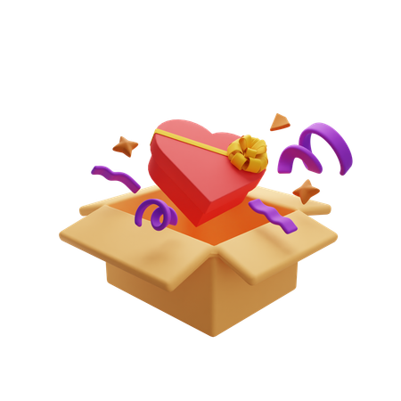 Gift Package With Heart And Confetti  3D Icon