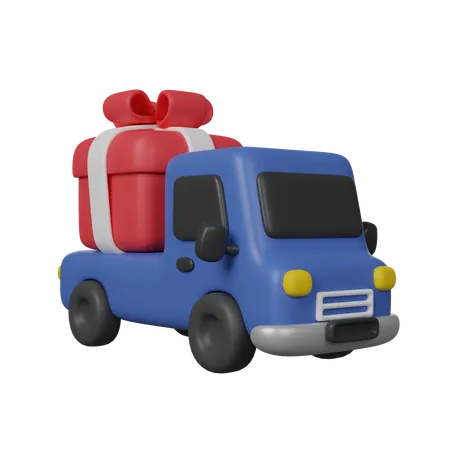 Delivery Truck With Present Box 3 D Render Icon 3D Icon