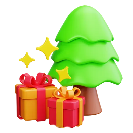 Gift Under Christmas Tree  3D Icon