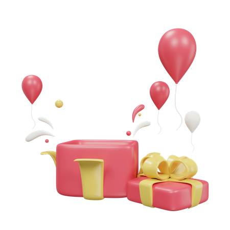 Gift With Balloon  3D Icon