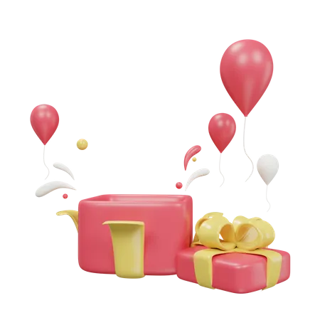 Gift With Balloon Icon Minimal Style Gift Shop Set 3D Icon
