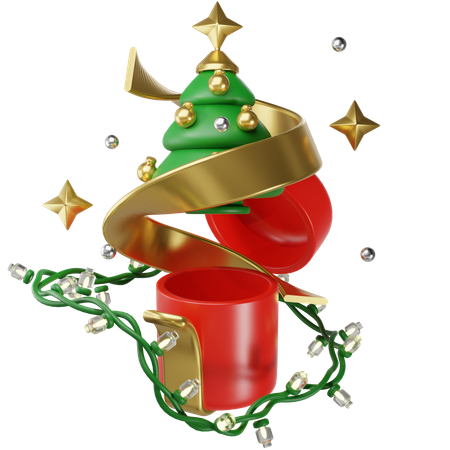 Gift With Christmas Tree  3D Icon