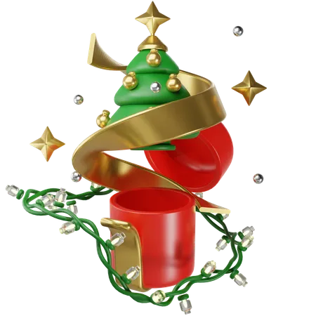Gift With Christmas Tree 3 D Illustration 3D Icon