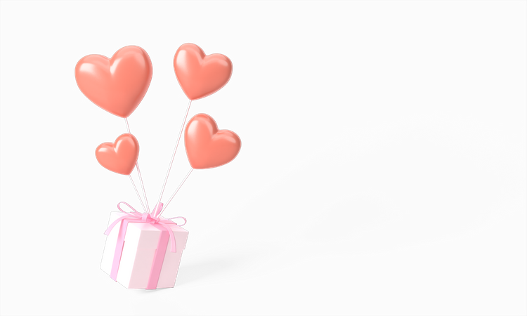 Gift With Heart Balloons  3D Icon