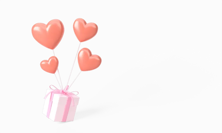 Gift With Heart Balloons  3D Illustration