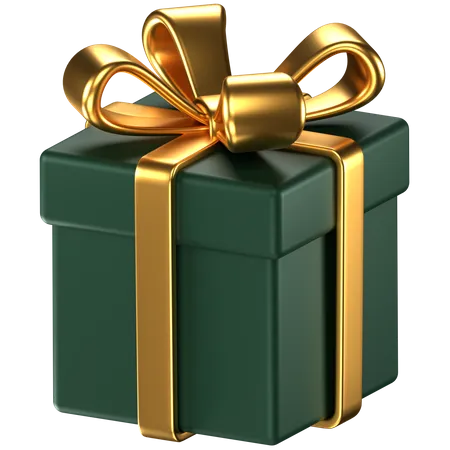 3 D Icon Of A Green Gift Box With Gold Ribbon 3D Icon