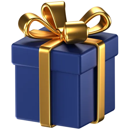 3 D Icon Of A Blue Gift Box With Gold Ribbon 3D Icon