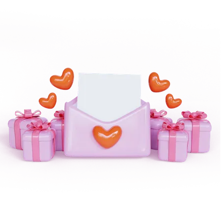 Gifts with Love letter  3D Illustration