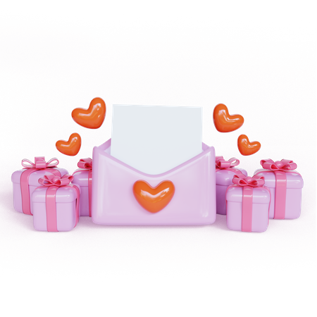 Gifts with Love letter 3D Illustration